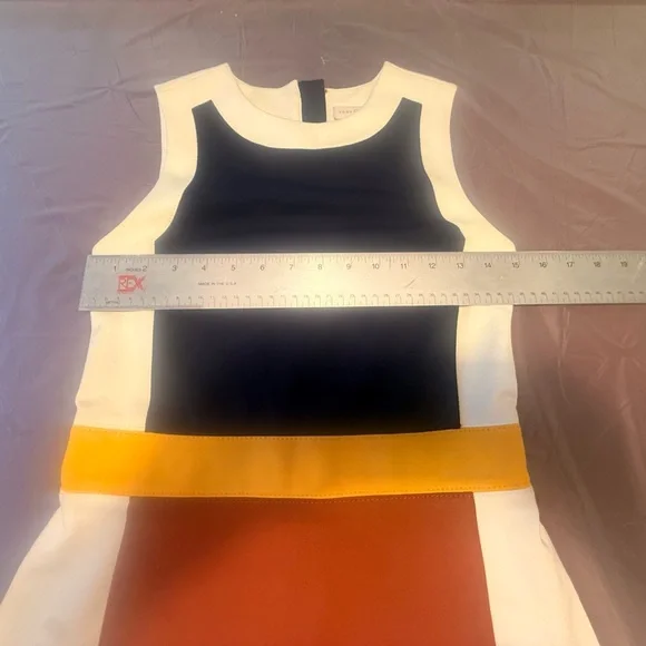 TORY BURCH Mya Navy Copper Colorblock Stretch Ponte Knit Sheath Dress XS = 0/2 - Picture 10 of 14